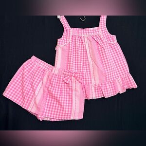 Pink Gingham Sleeveless Tank Top and Shorts Set Bows. Skort. Textured NWOT